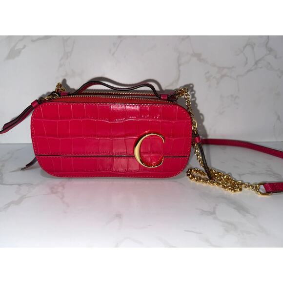 Chloe Red Textured Leather Crossbody Bag with Gold-Tone Hardware - Picture 1 of 8